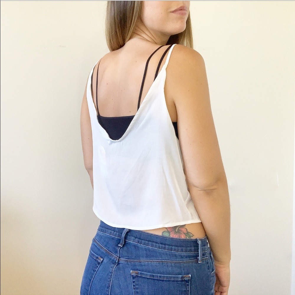 'Tease' Tie Front Cami Crop Top V Neck Blouse - Picture 5 of 6